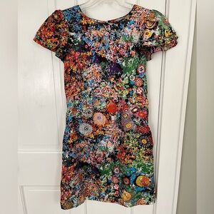 See by Chloe Multi Floral 100% Silk Dress Flutter Sleeve Vibrant Cottagecore US8